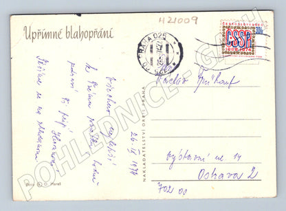 Pohlednice červené růže Orbis 1974 (M21009)
