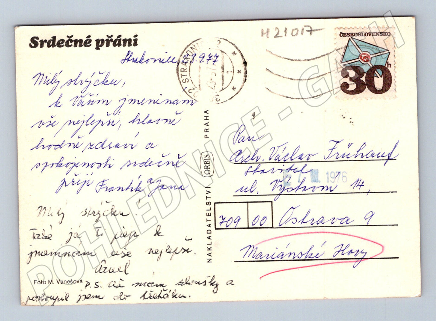 Pohlednice narcisy blahopřání 1976 (M21017)