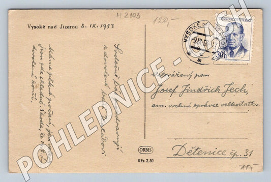 Pohlednice Vysoké nad Jizerou Orbis PP 1953 (M2103)