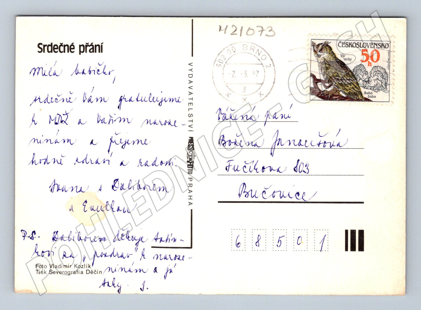 Pohlednice květiny ve váze 1997 (M21073)