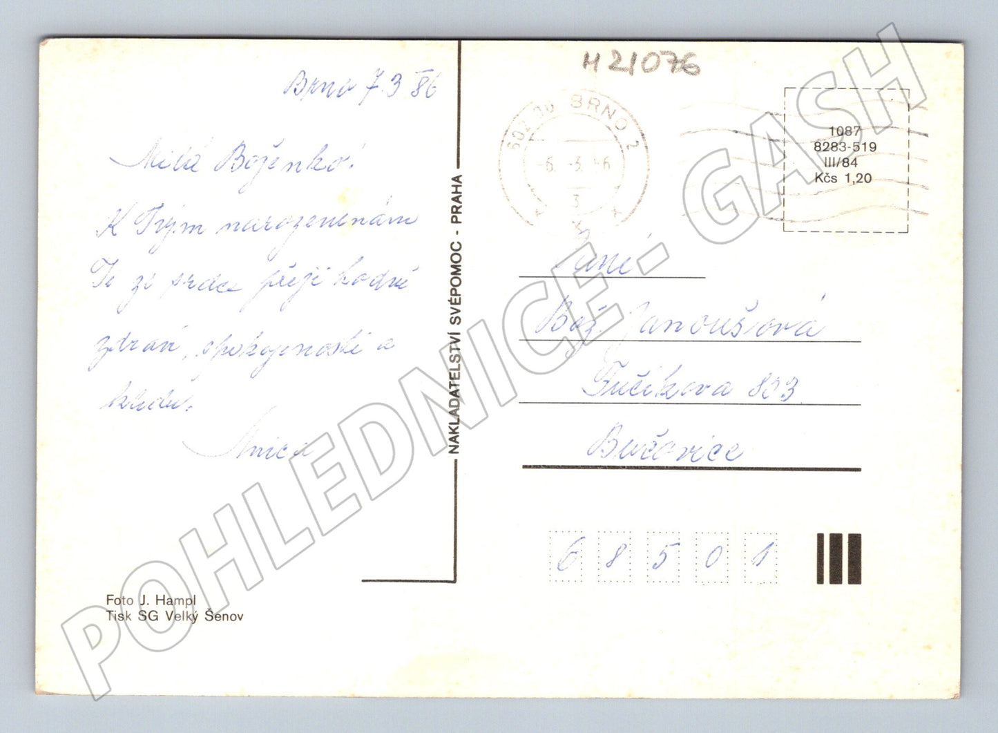 Pohlednice květiny ve váze 1986 (M21076)