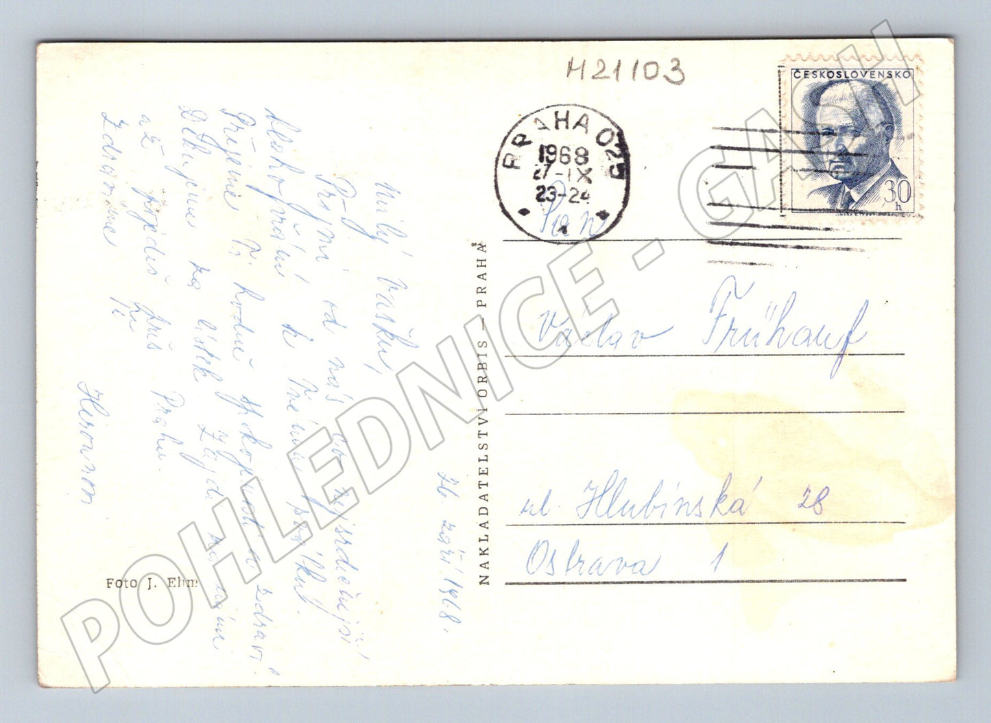 Pohlednice srdečné přání květy ve váze 1968 (M21103)