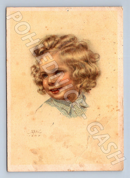 Pohlednice dívka kresba 1946 (M21111)