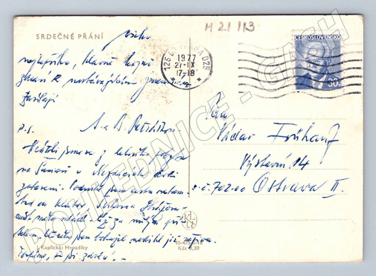 Pohlednice květiny kresba 1947 (M21113)