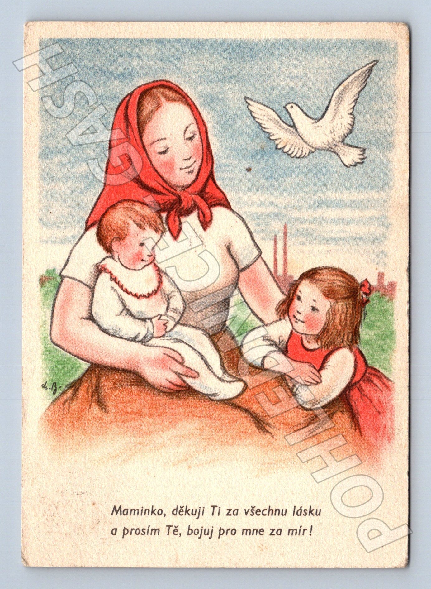 Pohlednice matka s dětmi 1951 (M21116)