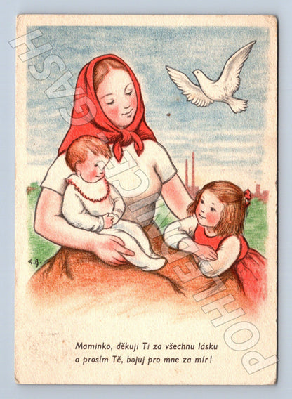 Pohlednice matka s dětmi 1951 (M21116)