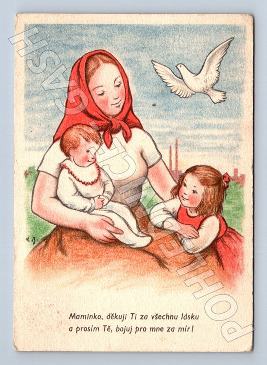 Pohlednice matka s dětmi 1951 (M21116)