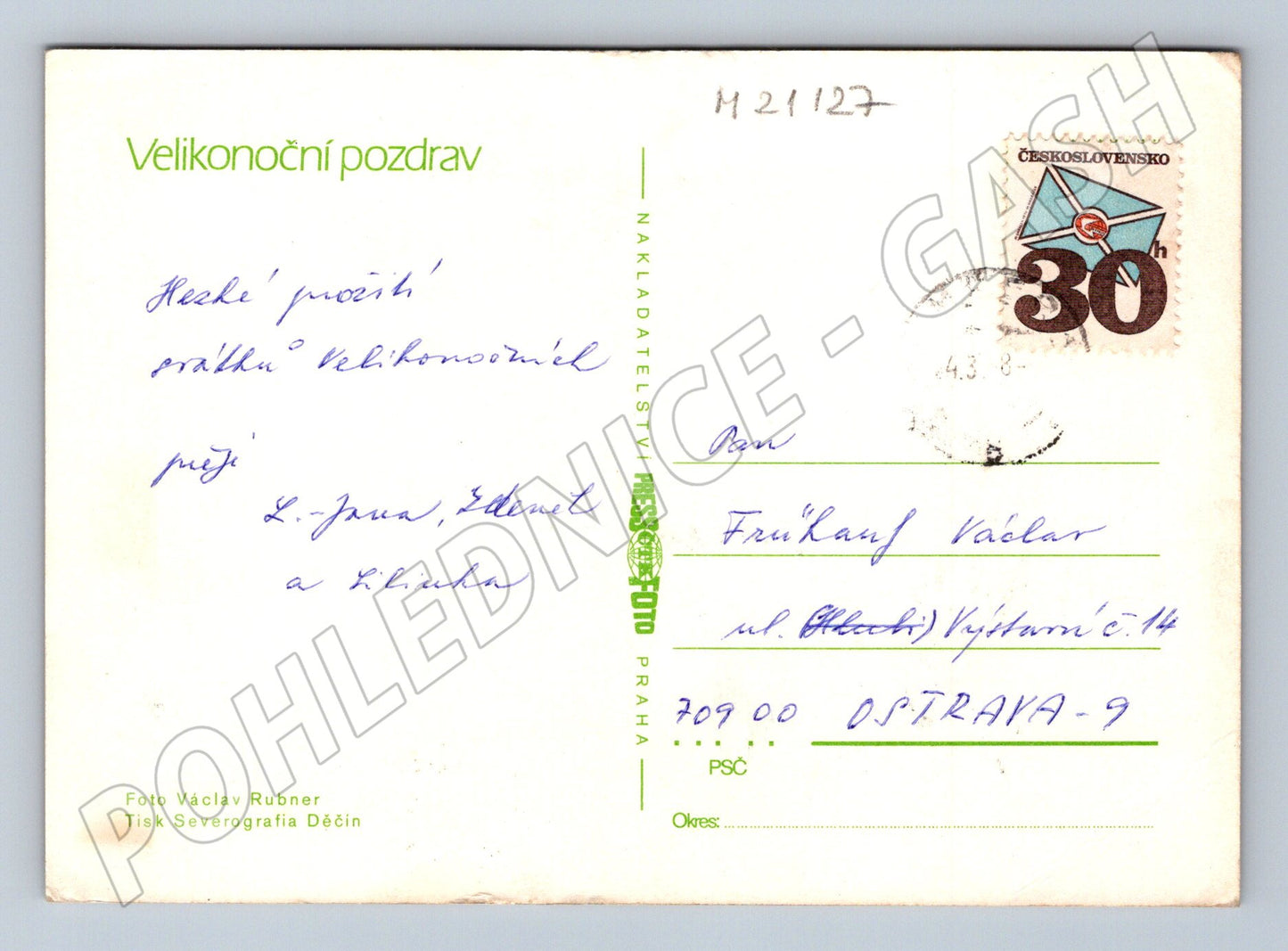 Pohlednice velikonoční kraslice sněženky (M21127)