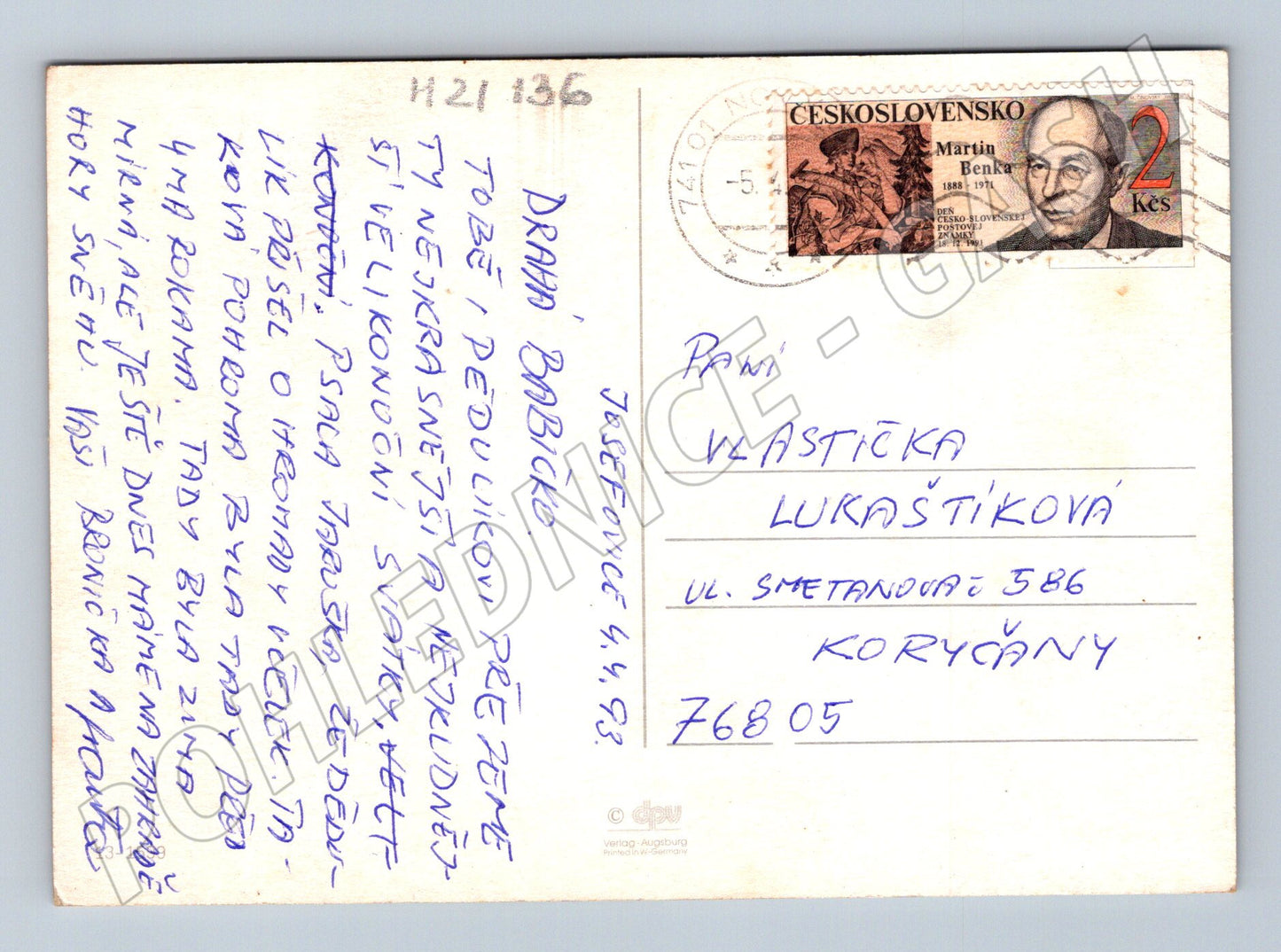 Pohlednice velikonoční zajíčci kraslice 1993 (M21136)