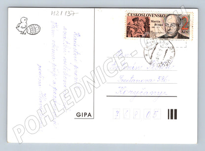Pohlednice velikonoční kuřátko vajíčka motýl (M21137)