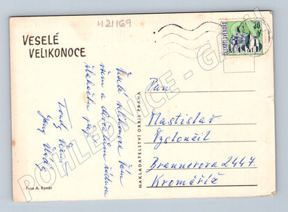 Pohlednice velikonoční plyšový zajíček (M21169)