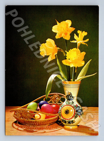 Pohlednice velikonoční narcisy kraslice 1976 (M21178)