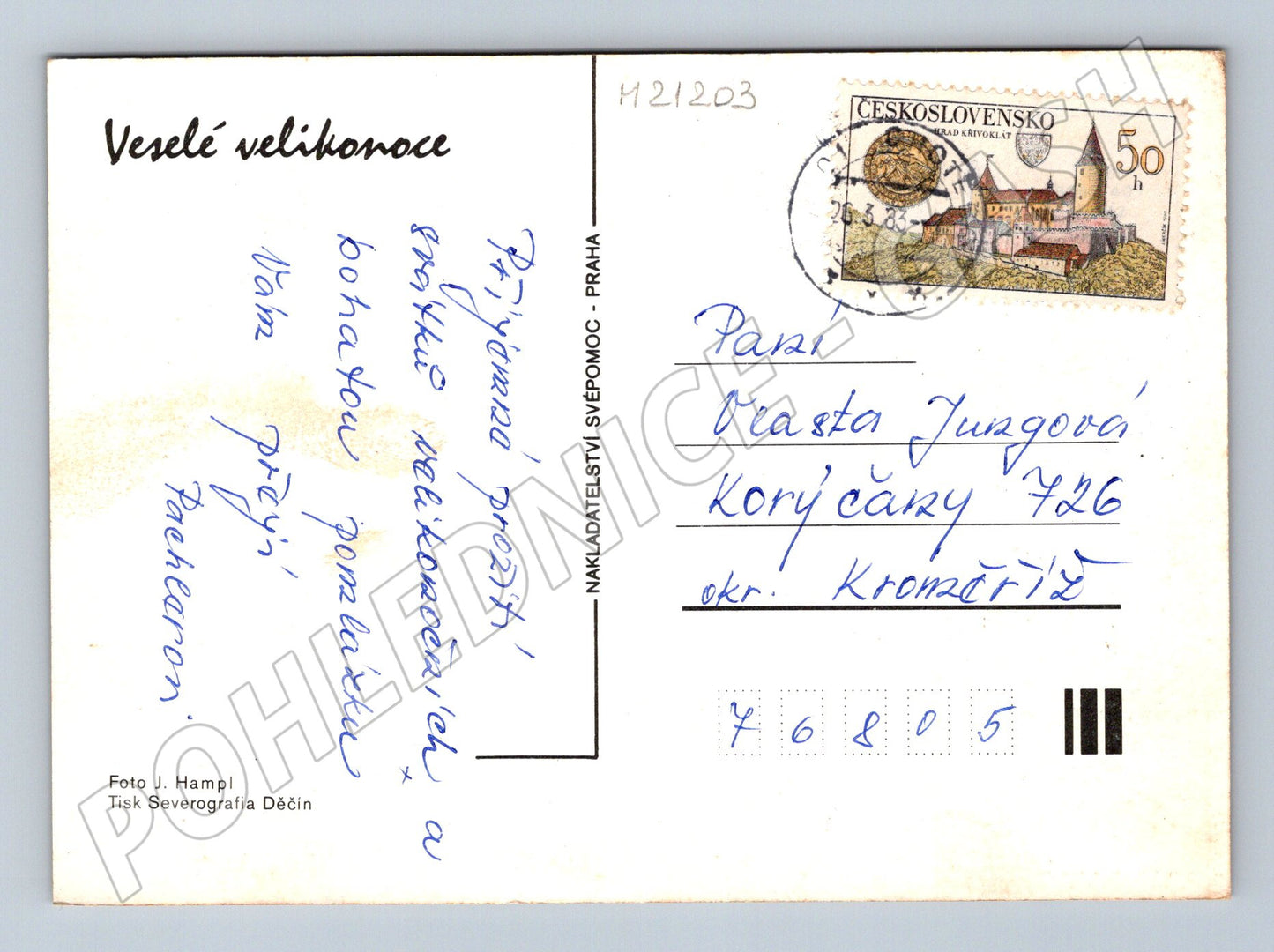 Pohlednice velikonoční fialky kraslice 1983 (M21203)