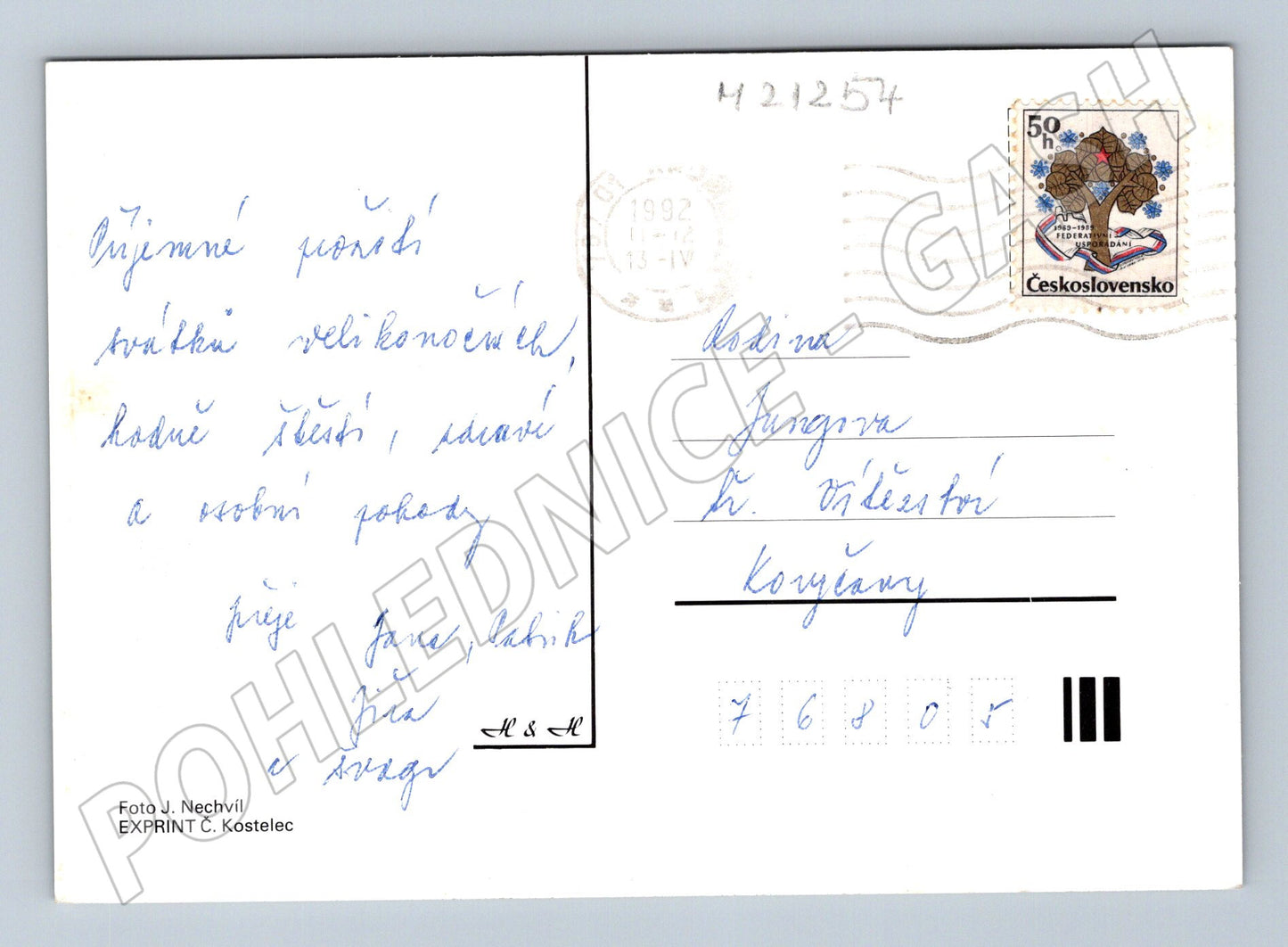 Pohlednice velikonoční kraslice květiny 1992 (M21254)