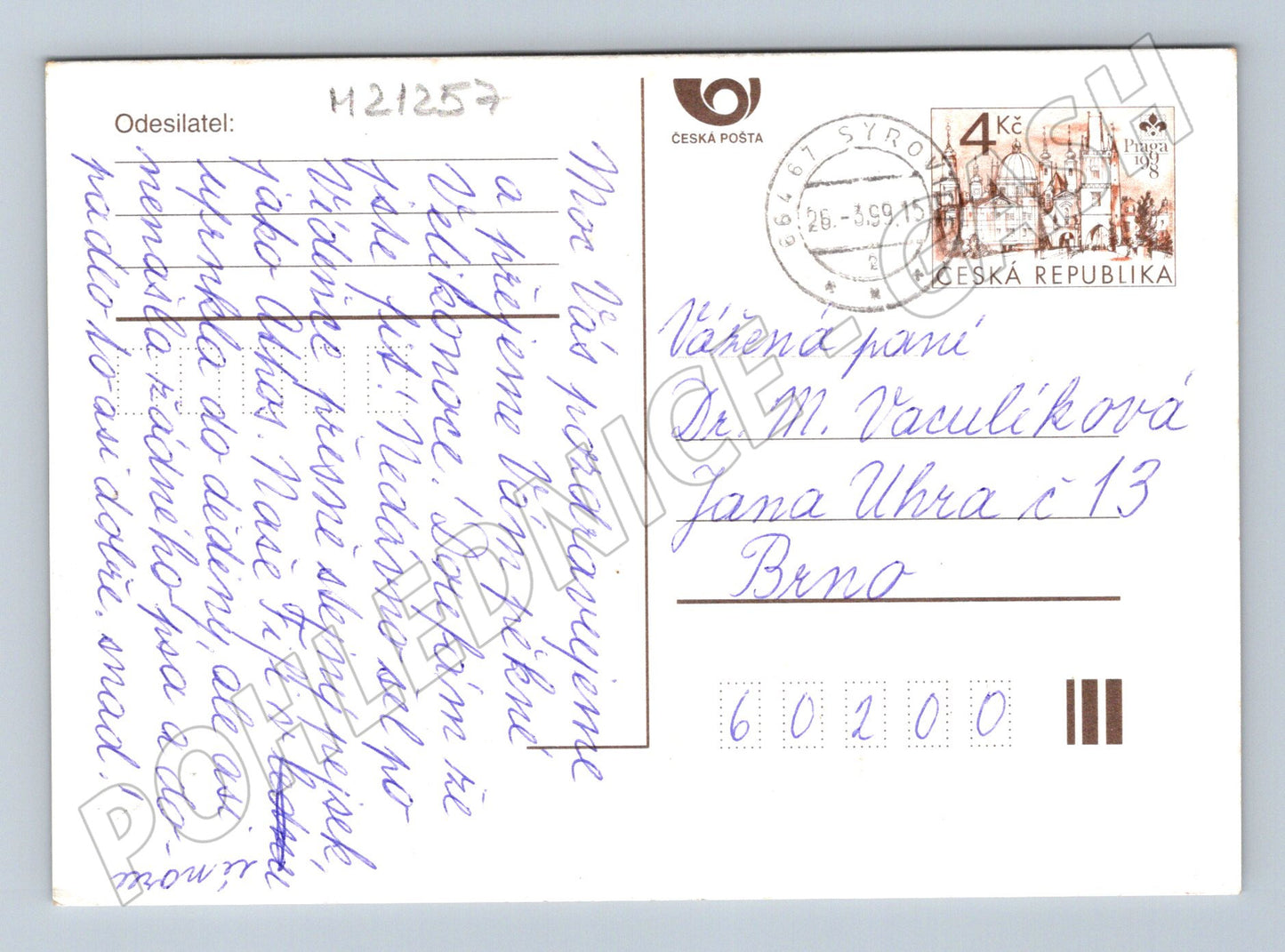 Pohlednice králíček s květinami odeslaná 1999 (M21257)