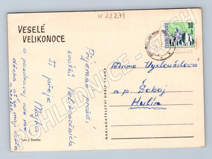 Pohlednice velikonoční plyšoví zajíčci zaslaná (M21271)