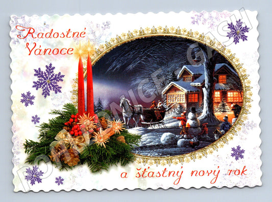 Pohlednice vánoční zasněžená vesnice 2016 (M21304)