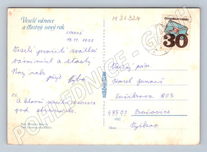 Pohlednice vánoční slámová hvězda 1974 (M21324)