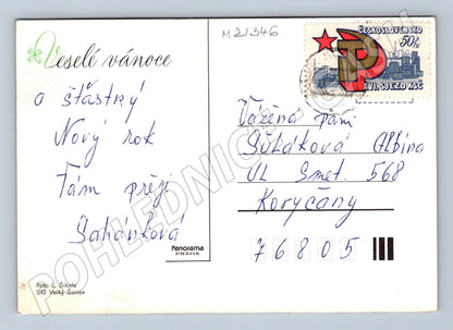 Pohlednice vánoční motiv zimního lesa (M21346)