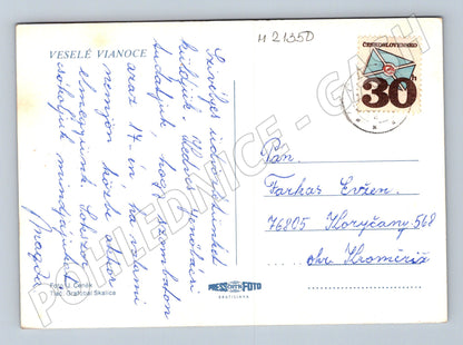 Pohlednice retro vánoční glóbus kniha 30 h (M21350)
