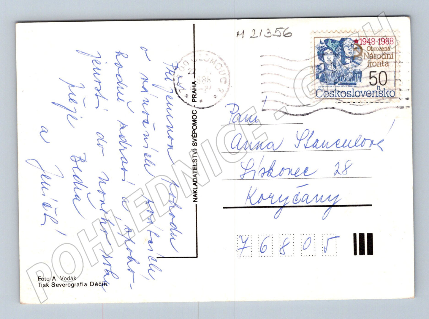 Pohlednice zimní lyžaři razítko známka 1948 1988 (M21356)