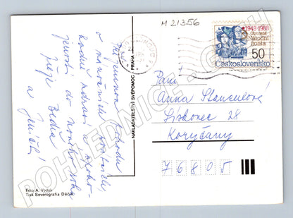 Pohlednice zimní lyžaři razítko známka 1948 1988 (M21356)
