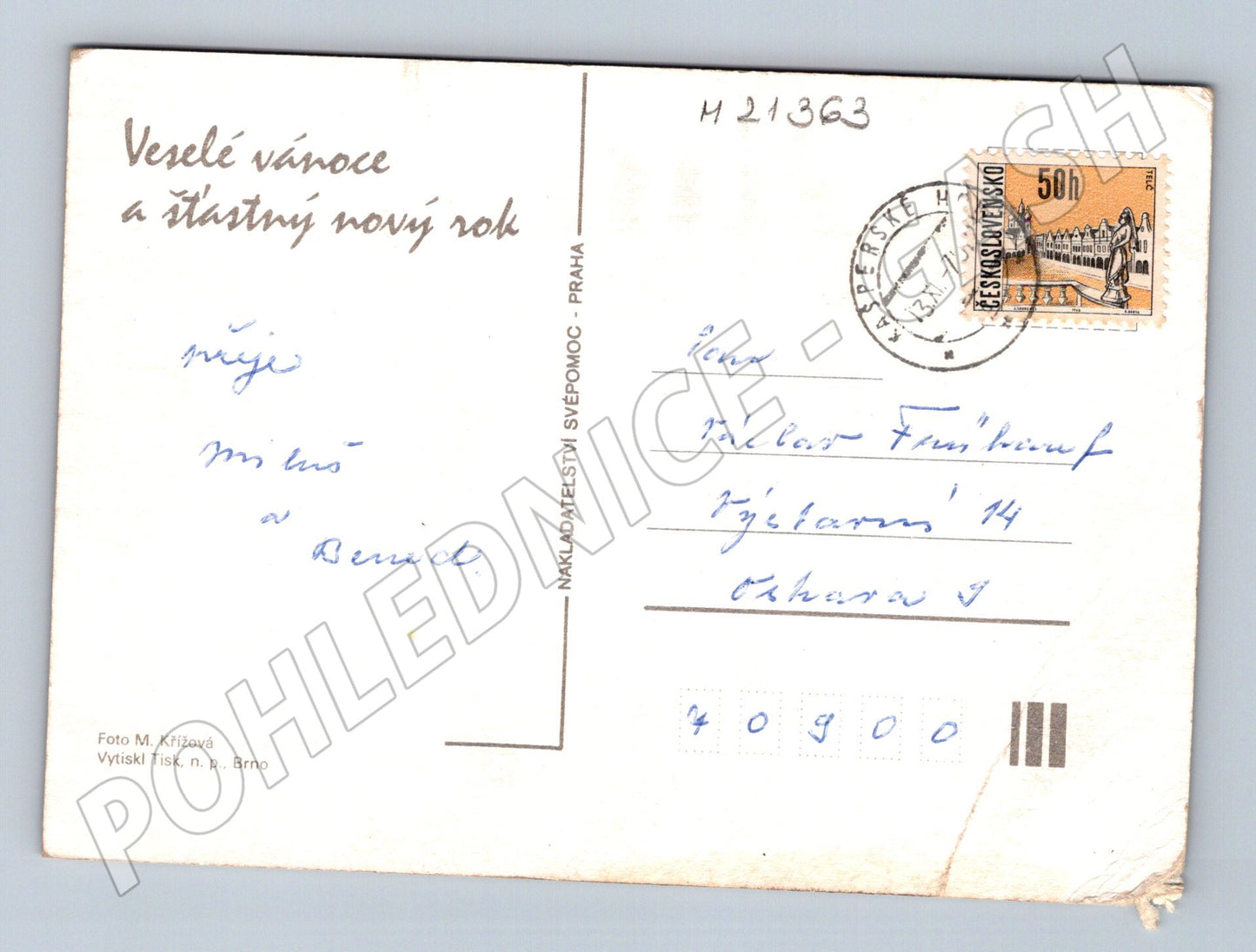 Pohlednice vánoční svíčka ovoce 1971 (M21363)
