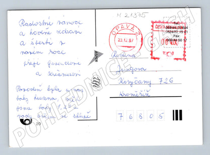 Pohlednice vánoční dítě a ptáčci zaslaná 1997 (M21375)