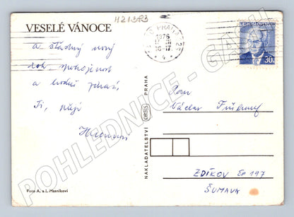 Pohlednice vánoční přání Šumava zaslaná 1976 (M21383)