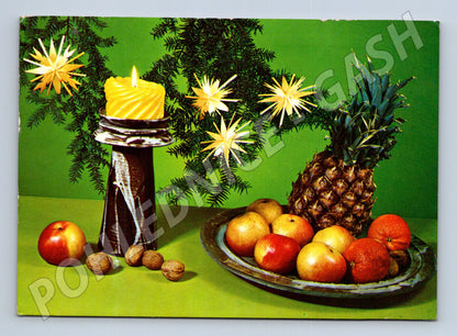 Pohlednice vánoční ovoce svíčka psaná 1974 (M21387)