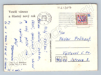 Pohlednice vánoční ovoce svíčka psaná 1974 (M21387)