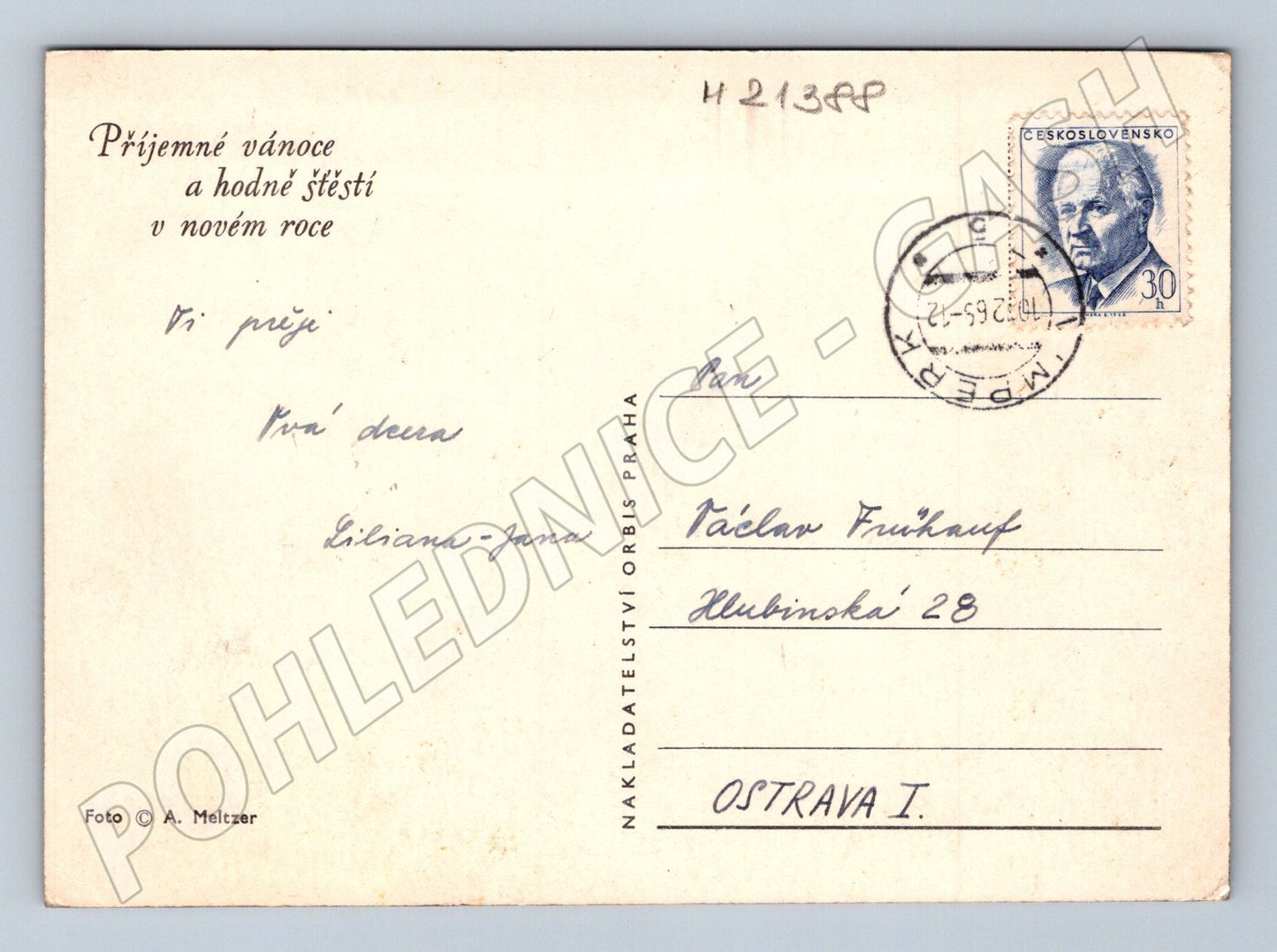 Pohlednice vánoční svíčky květina 1956 (M21388)