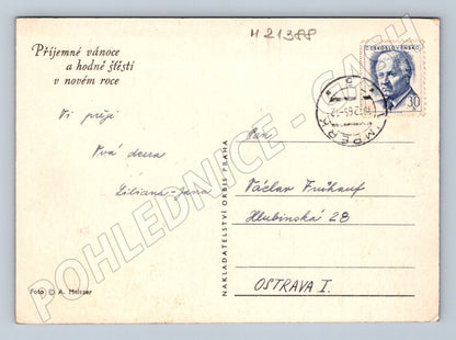 Pohlednice vánoční svíčky květina 1956 (M21388)