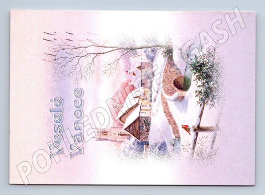 Pohlednice vánoční zimní krajina razítko 2001 (M21403)