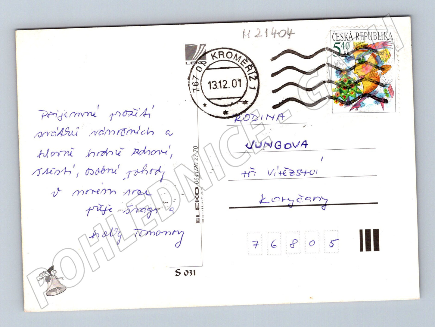 Pohlednice vánoční Radostné Vánoce 2001 (M21404)