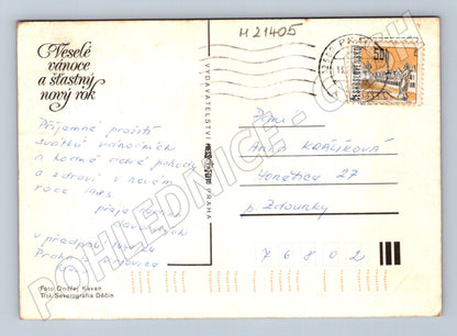 Pohlednice vánoční svíčka jablka džbánek 1985 (M21405)