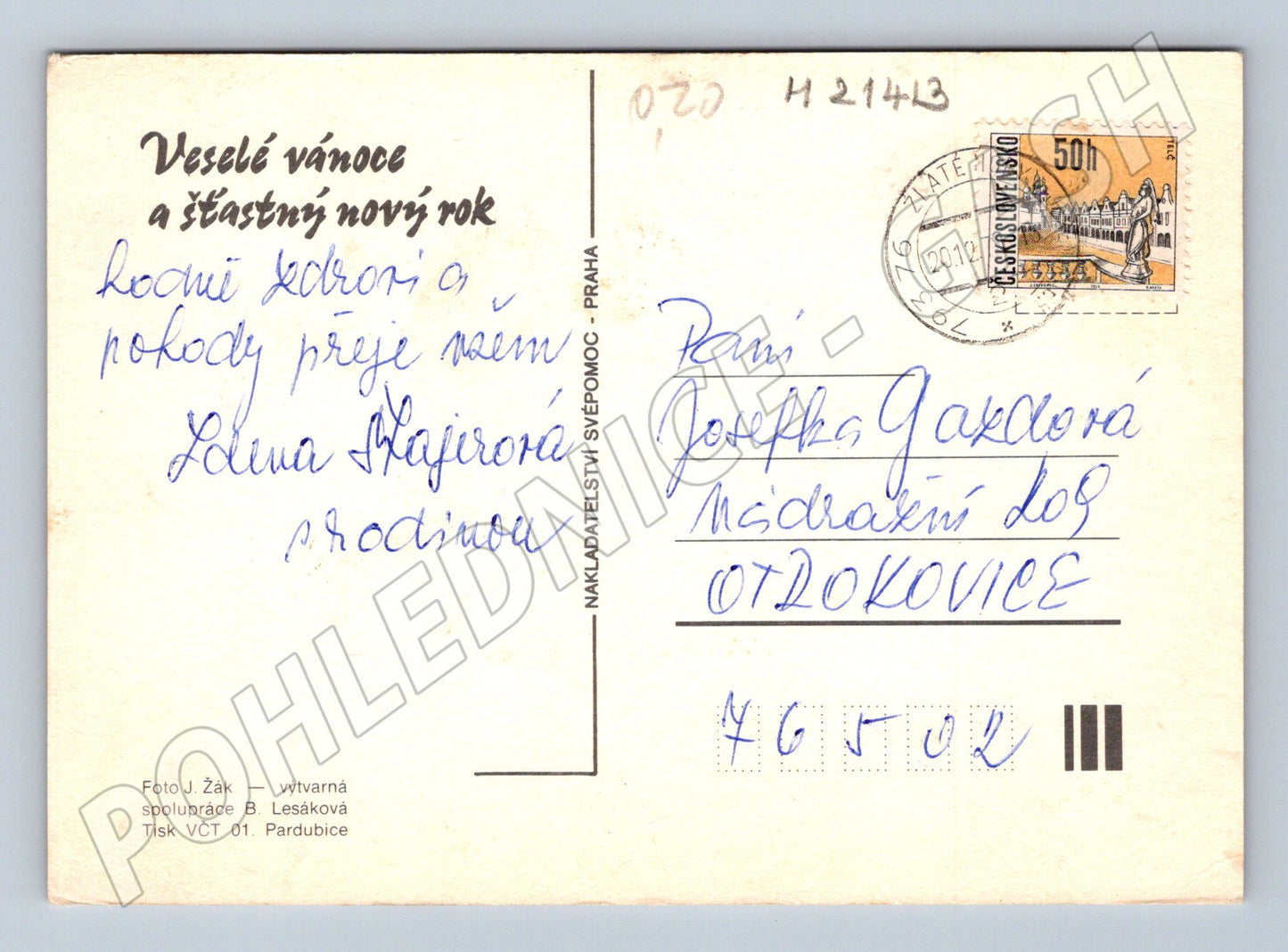 Pohlednice vánoční sněhulák odeslaná 1976 (M21413)