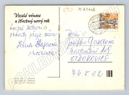 Pohlednice vánoční sněhulák odeslaná 1976 (M21413)
