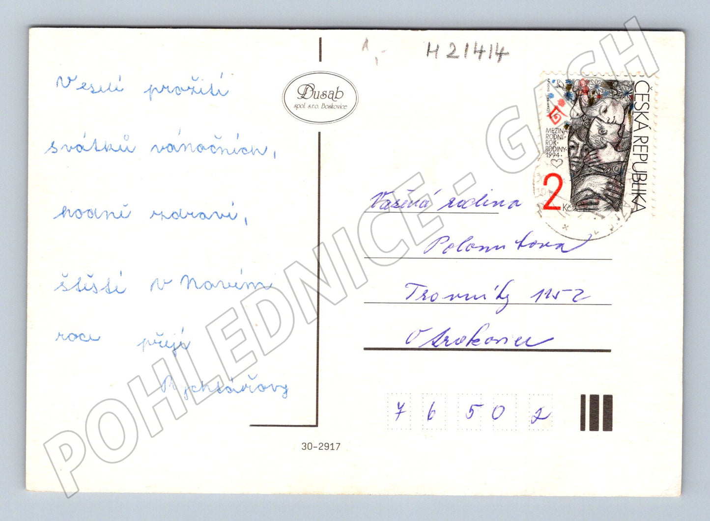 Pohlednice vánoční andílci a přání (M21414)