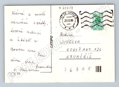 Pohlednice vánoční svíčky přání razítko 1996 (M21419)