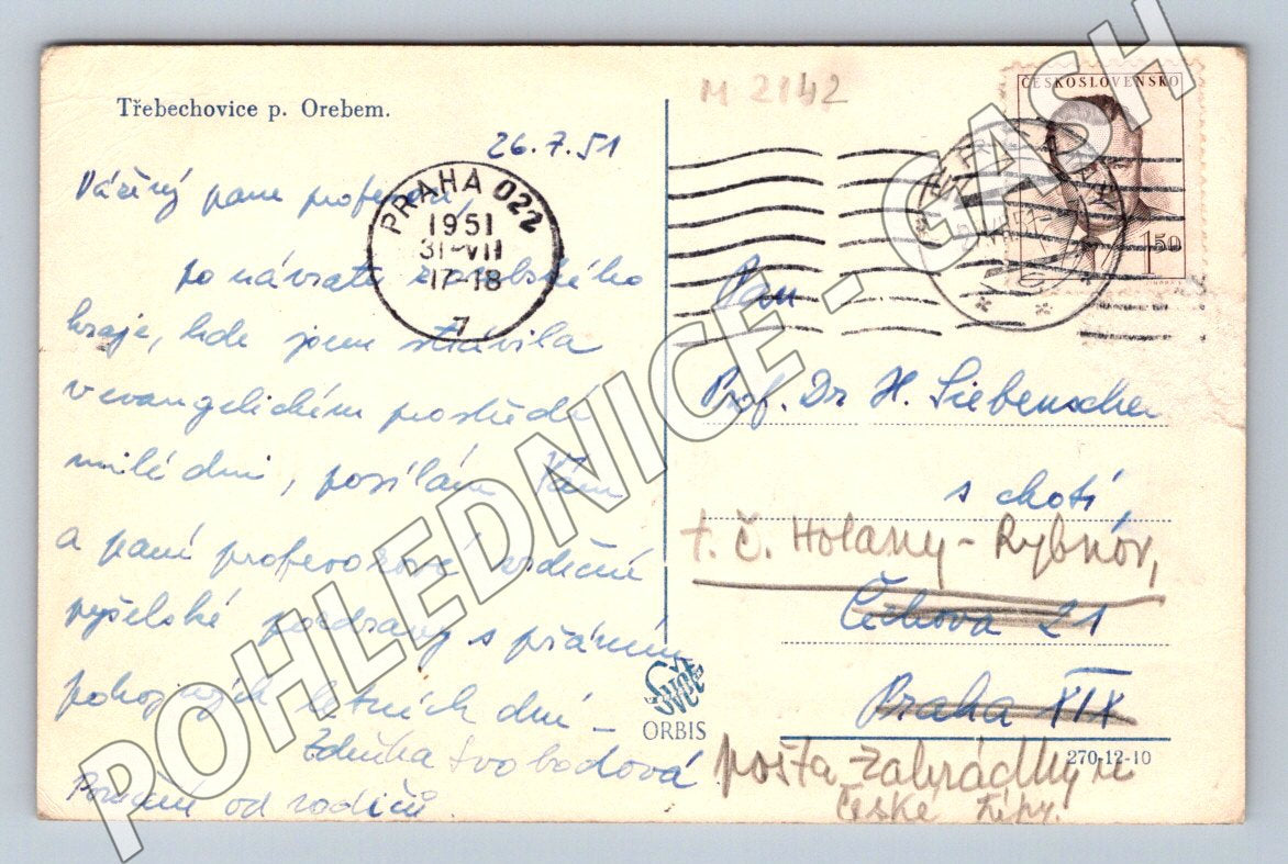 Pohlednice Třebechovice pod Orebem 1951 (M2142)
