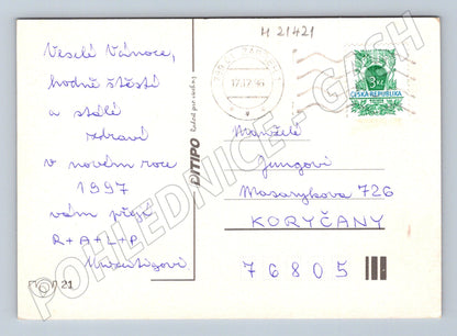 Pohlednice vánoční ilustrovaná zaslaná 1997 (M21421)