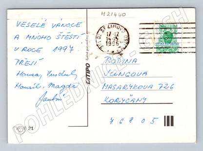 Pohlednice vánoční svíčky ozdoby poslaná 1994 (M21440)