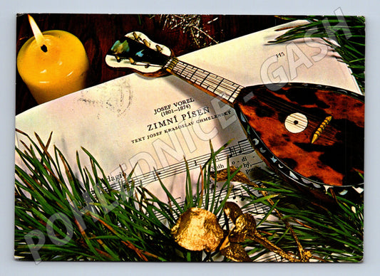Pohlednice vánoční Zimní píseň instrument 1968 (M21447)