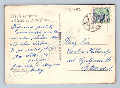 Pohlednice vánoční svíčka šišky cca 1960 (M21450)