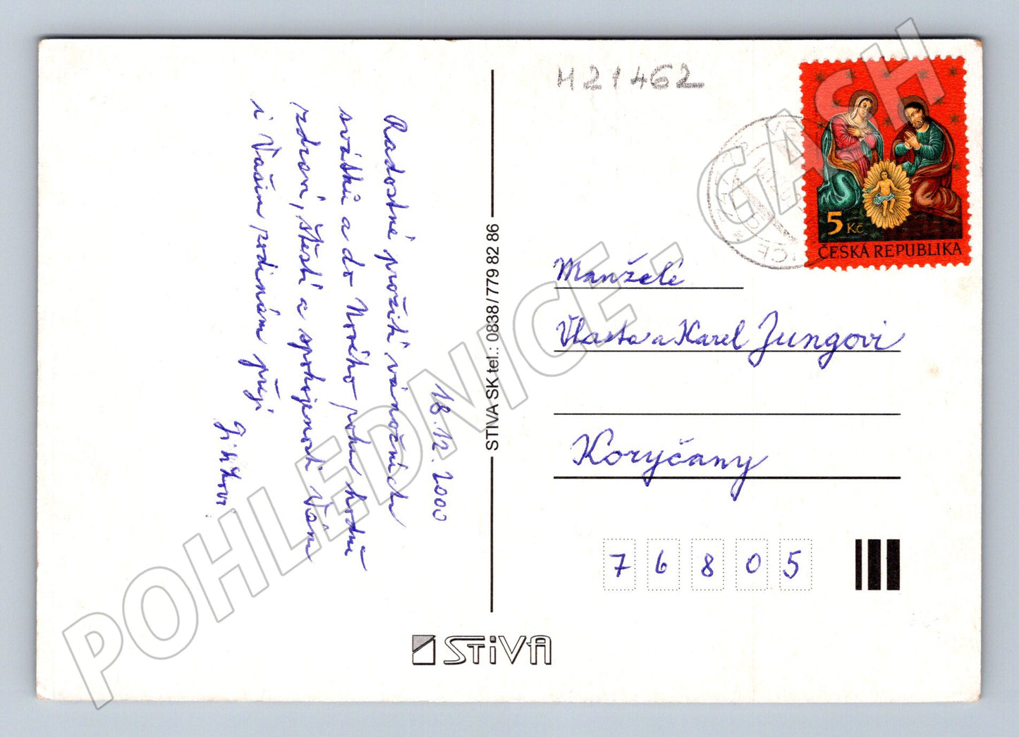 Pohlednice vánoční zapálená svíčka 2000 (M21462)