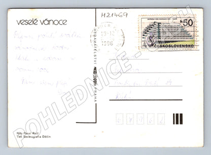 Pohlednice vánoční košík s ořechy a jablky (M21469)