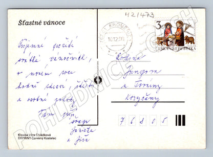 Pohlednice vánoční anděl a kostel Věra Chládková (M21473)