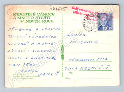 Pohlednice vánoční zasněžená krajina 1975 (M21475)