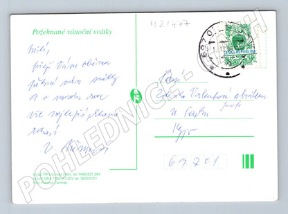 Pohlednice Veselé Vánoce zimní roubenka (M21477)